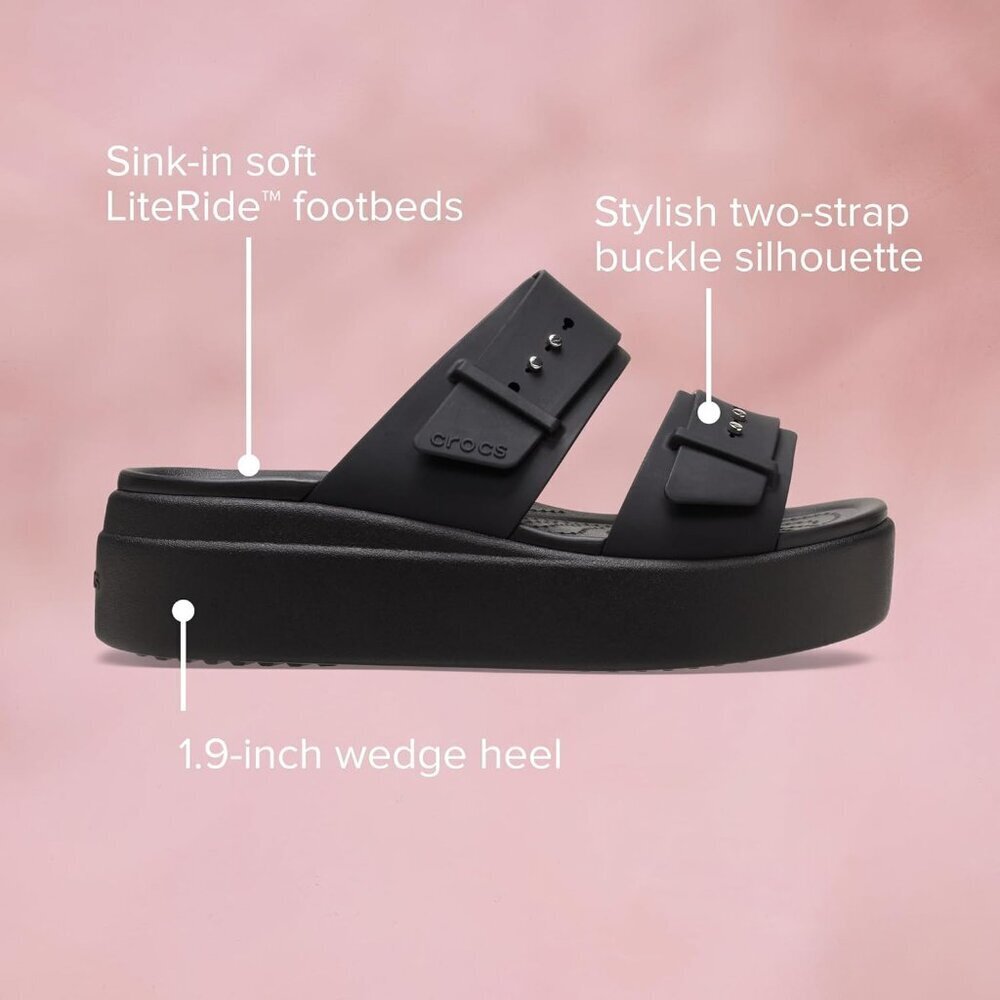 Women's Slide Sandals Black Cushioned Wedge Heel Classic Comfort Slip On Shoes - Picture 6 of 6
